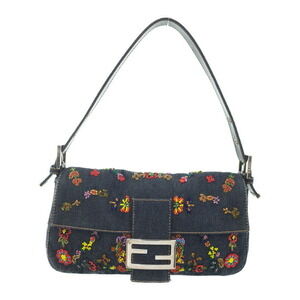 FENDI Beaded Embroidered Denim Mamma Bucket Semi Shoulder Bag